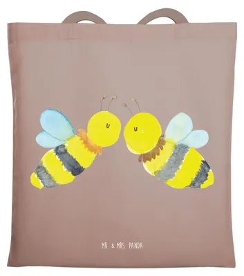 Produktbild von Mr. & Mrs. Panda Tote Bag Biene Liebe - Braun Pastell - Geschenk, Tasche, Laptoptasche, Schultasche, Jutetasche, Jutebeutel