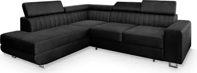 Produktbild von Masseno Ecksofa NOLA L-S mit Schlaffunktion L-Form, Sofa mit Bettkasten, Wohnzimmersofa, Couch, Soffa, Bettsofa, Couchgarnitur- Schwarz, MONOLITH 95