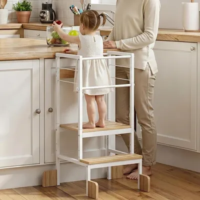 Imagen del producto de Torre de aprendizaje Montessori, apta para niños a partir de 1 año, acero, estable, color blanco