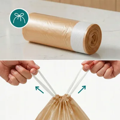 Obrázek produktu pro Odpadkové Pytly S Páskem, 10 Rolí, 120 L, Hnědé