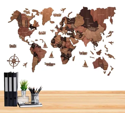 Productafbeelding van 3D Wereldkaart Wanddecoratie van Hout