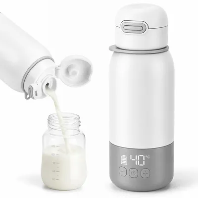 Produktbild von Tragbarer Milchzubereiter, 5-in-1 Baby Flaschenwärmer mit USB-Akku, kabelloser Thermobehälter zum Erwärmen und Zubereiten unterwegs