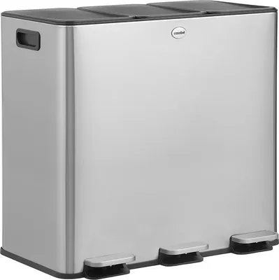 Image de CASABEL Poubelle Tri Sélectif 3x20L, Acier Inox Chrome, Poubelle 60L Recyclage à Pédales, Anti Odeurs, Poubelle Tri Selectif 3 Bac
