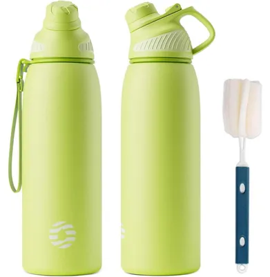 Obrázek produktu pro Nerezová láhev na pití, sportovní, s magnetickým víkem, objem 1 litr, bez BPA, odolná proti úniku, vhodná pro sycené nápoje, termoizolovaná, olivově zelená