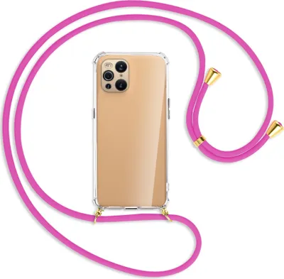 Produktbild von Handykette Backcover-Schutzhülle mit Band (Metall goldfarben) für Oppo Find X3 Pro - hot pink