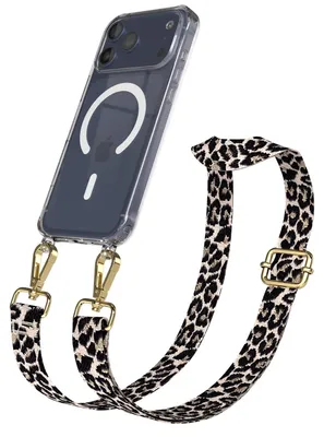 Produktbild von EAZY CASE - Handykette mit MagSafe Hülle für Apple iPhone 17 Pro Max, Handyband Leo Style, Karabiner Gold, Umhängeband in Taupe