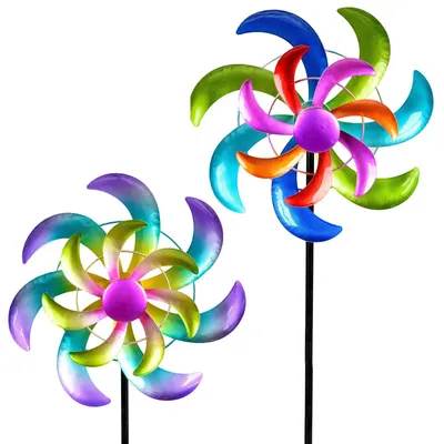 Windmühlen-Set 2er, Metall, bunt, 25/110 cm, Kugellager, wetterfest