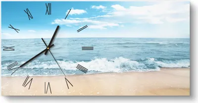 Produktbild von DEQORI Glasuhr 60x30 cm Römisch 'Wellen am Strand' Wanduhr Glas Uhr Design leise