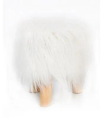 Produktbild von Hochwertiger Langhaar Fellhocker Kunstfell Sitzhocker Polsterhocker 30cm weiss