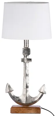 Produktbild von Gilde Tischleuchte, Anker, "Anker", Aluminium, Mangoholz, weiß, silberfarben, VE 1, L. 55 cm, B. 30 cm, H. 36 cm 50636 4063387506363