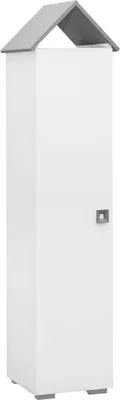 Produktbild von Kinderzimmer - Drehtürenschrank / Kleiderschrank Daniel 04, Farbe: Weiß / Grau - 191 x 48 x 46 cm (H x B x T)
