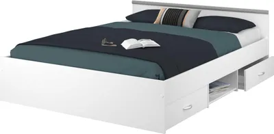 Image de Lit moderne blanc mat pour adultes, 140 x 200 cm