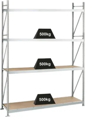 Produktbild von Schulte Weitspannregal mit Spanplatten WS 3000 | Grundregal | HxBxT 250x150x100cm | 4 Ebenen | Fachlast 500kg | Verzinkt