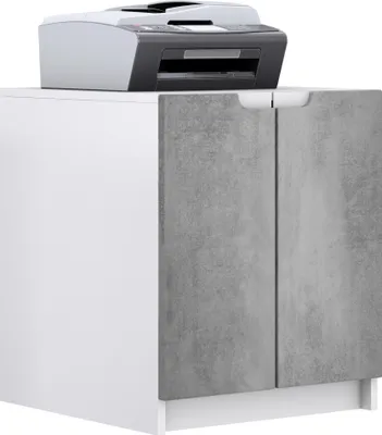 Produktbild von Vladon Druckerkommode Logan, Germany, Aktenschrank mit 2 Fächern und 2 Türen, Korpus in Weiß matt, Fronten in Beton Dunkel Optik (51 x 60,5 x 54 cm)