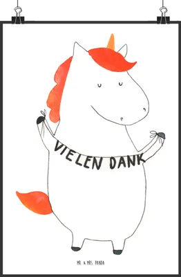 Produktbild von Mr. & Mrs. Panda Bild Einhorn Dankeschön DIN A0 - Weiß - Geschenk, Posterdruck, Danksagung, Einhörner, drucke, Danke, Vielen Dank, Unicorn, Plakat, wanddeko, Wandbild