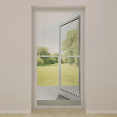 Produktbild von DTCH® Insektenschutztür mit Scharnieren – Inkürzbar – Schwarzes Netz – Gebrochen Weiß – 105 x 215 cm