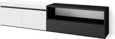 Produktbild von TV-Schrank, Lowboard, 200x35x45cm, Für TV-Geräte bis zu 80", Fernsehtisch, Weiß und Schwarz