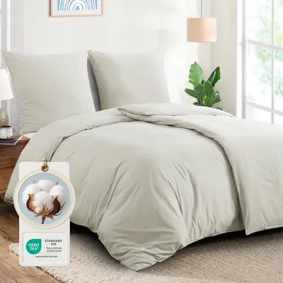 Obrázek produktu pro TRANKIELO® - Sada ložního prádla 135x200 cm - Bavlna - Béžová - 4dílná sada se zipem a povlaky na polštáře