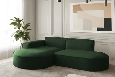 Produktbild von Ecksofa Designersofa PALMA XS in Stoff Opera Velvet Grün Ottomane Links