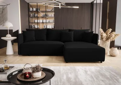 Produktbild von Ecksofa Schlafsofa EVORA Stoff Poso Schwarz Ottomane Rechts