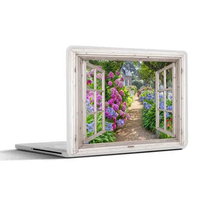 Produktbild von MuchoWow® Laptop Aufkleber Sticker Cover Hortensie - Durchsichtig - Blumen - Sommer - Lila - Weg 31x22.5 cm - Laptop-Deko