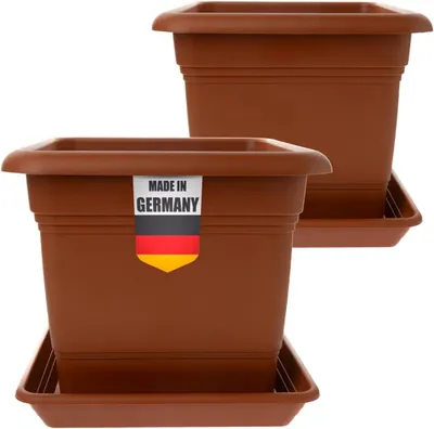 Produktbild von Großer Outdoor Pflanzkübel 48x48 cm terracotta, wetterfest, 2er Set, mit Entwässerung