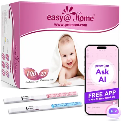 Produktbild von Easy@Home Kinderwunsch 100 x Ovulationstest Fruchtbarkeitstests und 20 x Schwangerschaftstests für Eisprung - Unterstützt von Premom Ovulation APP, 100 LH + 20 HCG Tests
