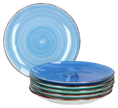 Produktbild von 6er Blue Frühstücks/Dessert/Gebäckteller Mediterran Ø18,5cm Teller 6 Blautöne Meer/Ozean