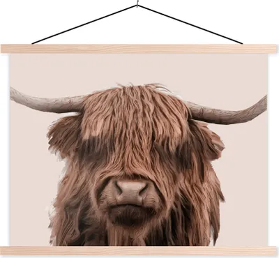 Produktbild von MuchoWow® Textilposter Schottisches Hochlandrind - Kuh - Vlies 150x113 cm mit holzfarbenen Rahmen - Poster