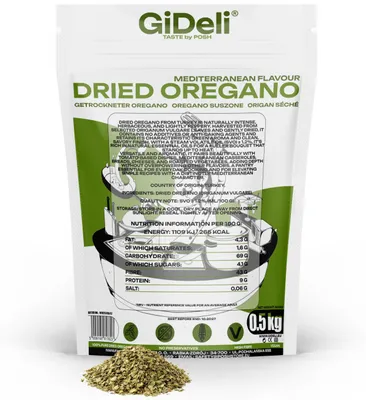 Obrázok produktu pre Oregano, 500g, sušené listy, prírodné, vhodné pre vegánov, kulinárske bylinky, GiDeli
