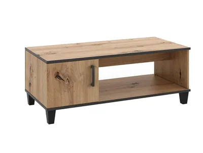 Produktbild von Couchtisch P9 mit Tür & Holzbeine, Kaffeetisch in Loft Stil, Eiche Artisan