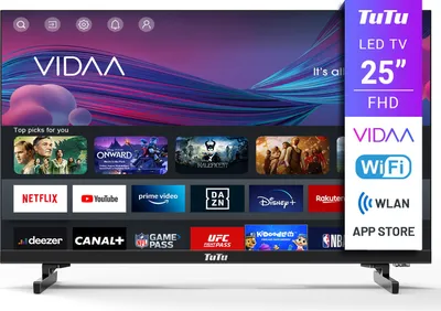 Obrázok produktu pre TuTu VIDAA Smart TV – LED Full HD – 25 palcov/64 cm – bezrámový dizajn – trojitý tuner DVB-T/T2/S/S2/C – HDMI x3, USB x2, CI+ – aplikácie na streamovanie – hotelový režim – TUV25FQ1B