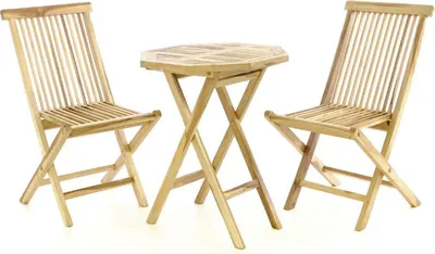 Produktbild von VCM 3-tlg. Balkonset | Tisch aus Holz mit Klappstuhl | Garten-Set | Sitzgarnitur 60 cm