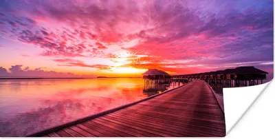 Produktbild von MuchoWow® Poster Steg - Wasser - Sonne - Rosa - Horizont 120x60 cm - Bild