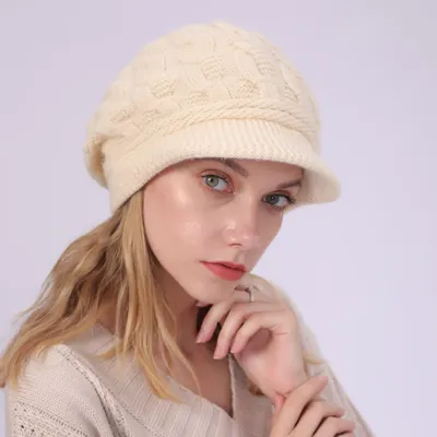 Produktbild von Wintermütze Damen Mütze mit Shirm Damen Schirmmütze Damen Baskenmütze Beanie Barett Warm Strickmütze Winter Fleece Innerhalb Gefütterte Mütze Damen