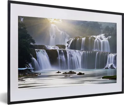 Produktbild von MuchoWow® Gerahmtes Poster Wasserfall - Felsen - Natur 60x40 cm - Poster mit Schwarzem Bilderrahmen Wandposter Rahmen Foto Bilder - Schlafzimmer - Plakat in Rahmen - Drucken