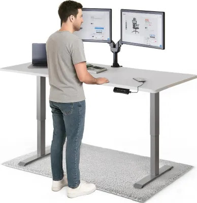 Produktbild von DESKSPACE PRO Elektrisch höhenverstellbarer Schreibtisch – 180x80 cm Memory & Kollisionsschutz, Computertisch Weiße Tischplatte / Graue Gestell