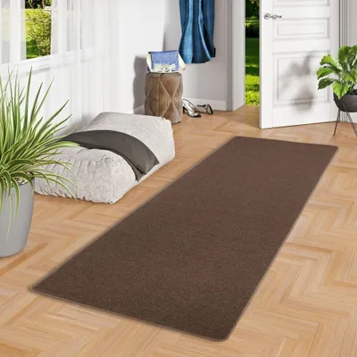 Produktbild von Feinschlingen Läufer Velour Teppich Strong Dunkelbraun, Größe:80x200 cm