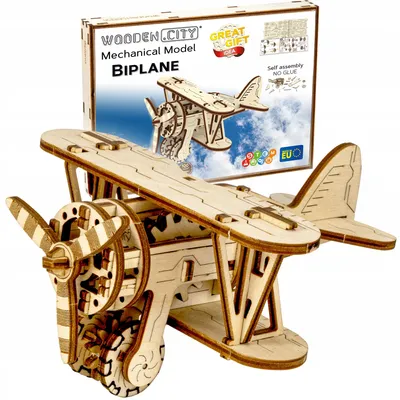 Immagine prodotto di Biplano in legno, puzzle 3D, modello di aeroplano