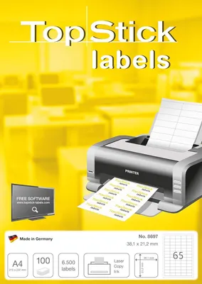 Image de Étiquettes universelles TOP STICK 38,1 x 21,2 mm blanc 6.500 étiquettes sur 100 feuilles