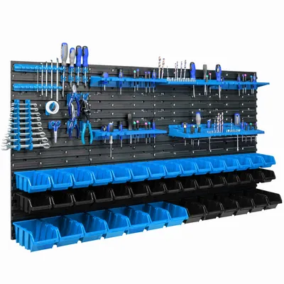 Immagine prodotto di 43 scatole impilabili scaffale a parete in plastica 154 x 78 cm portautensili sistema di archiviazione per officina garage scivolo aperto frontale scatole di archiviazione