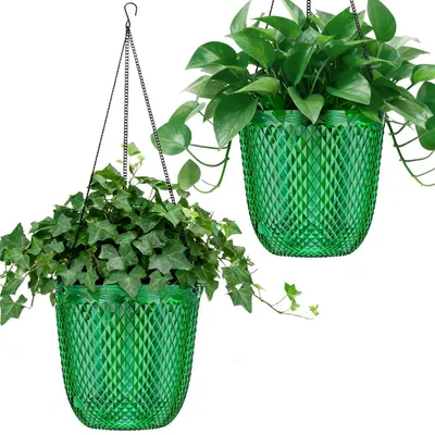 Produktbild von Selbstbewässernder Hängetopf 14,5 cm Grün 2er-Set mit Haken