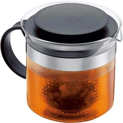 Obrázek produktu pro Čajovar na čaj - Žáruvzdorné sklo - 1 litr - Černý - Plastové sítko na čaj