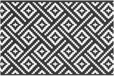 Produktbild von Außenteppich in Weiß und Schwarz, 120 x 180 cm, aus Polypropylen (PP), für Haus, Garten und Balkon, Gartenteppich und Picknickdecke