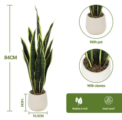 Obrázok produktu pre Umelá sansevieria – umelá rastlina v črepníku – realistická izbová rastlina – rastlina na zem, 84 cm – dekorácia do obývačky alebo kancelárie – zelená