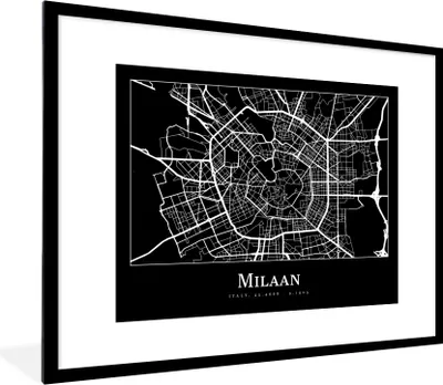 Produktbild von MuchoWow® Gerahmtes Poster Mailand - Karte - Stadtplan 80x60 cm - Poster mit Schwarzem Bilderrahmen Wandposter Rahmen Foto Bilder - Schlafzimmer-Dekorationen - Fotoposter