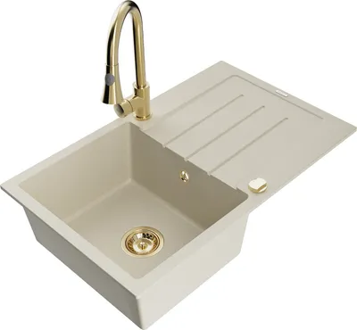 Produktbild von Mexen Bruno 1 Becken-Granitspüle mit Abtropffläche und Mischbatterie Elia, Beige - 6513-69-670101-50