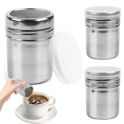 Produktbild von Puderzuckerstreuer 2 Stück, Edelstahl, für Kakao, Kaffee, Schokolade, Zucker, Salz