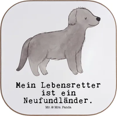 Produktbild von Mr. & Mrs. Panda Untersetzer für Gläser Neufundländer Lebensretter - Weiß - Geschenk, Coaster, gläseruntersetzer, Tassenuntersetzer, Newfoundland, Tischuntersetzer