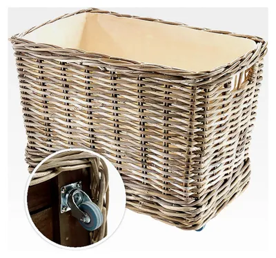 Produktbild von Kaminholzkorb mit 4 Rollen aus Rattan und Leinenfutter